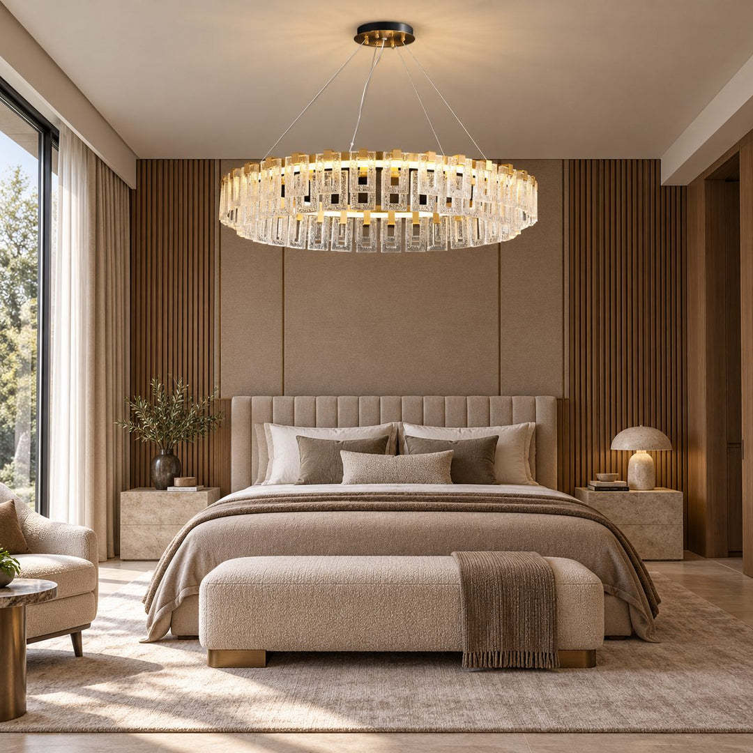 Modern Textured Glass LED Chandelier with Copper & Aluminium Frame