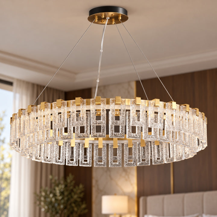 Modern Textured Glass LED Chandelier with Copper & Aluminium Frame