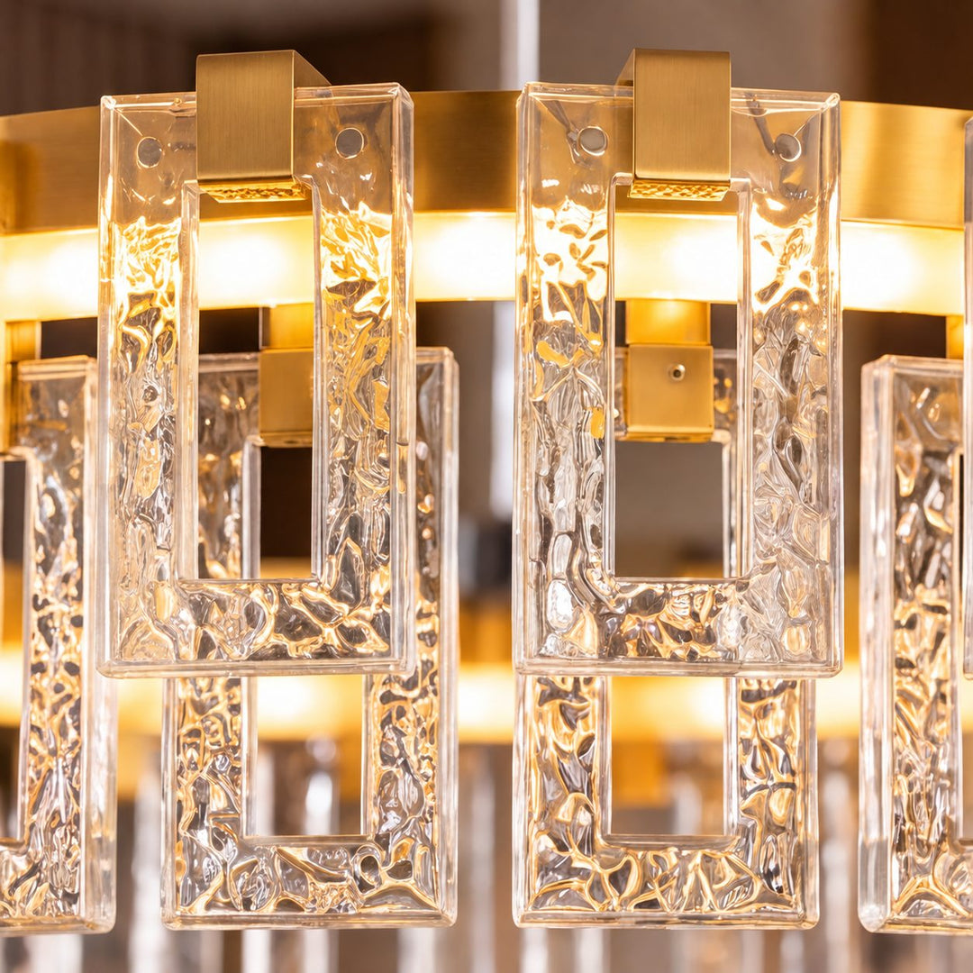 Modern Textured Glass LED Chandelier with Copper & Aluminium Frame