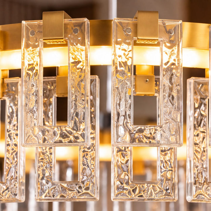Modern Textured Glass LED Chandelier with Copper & Aluminium Frame