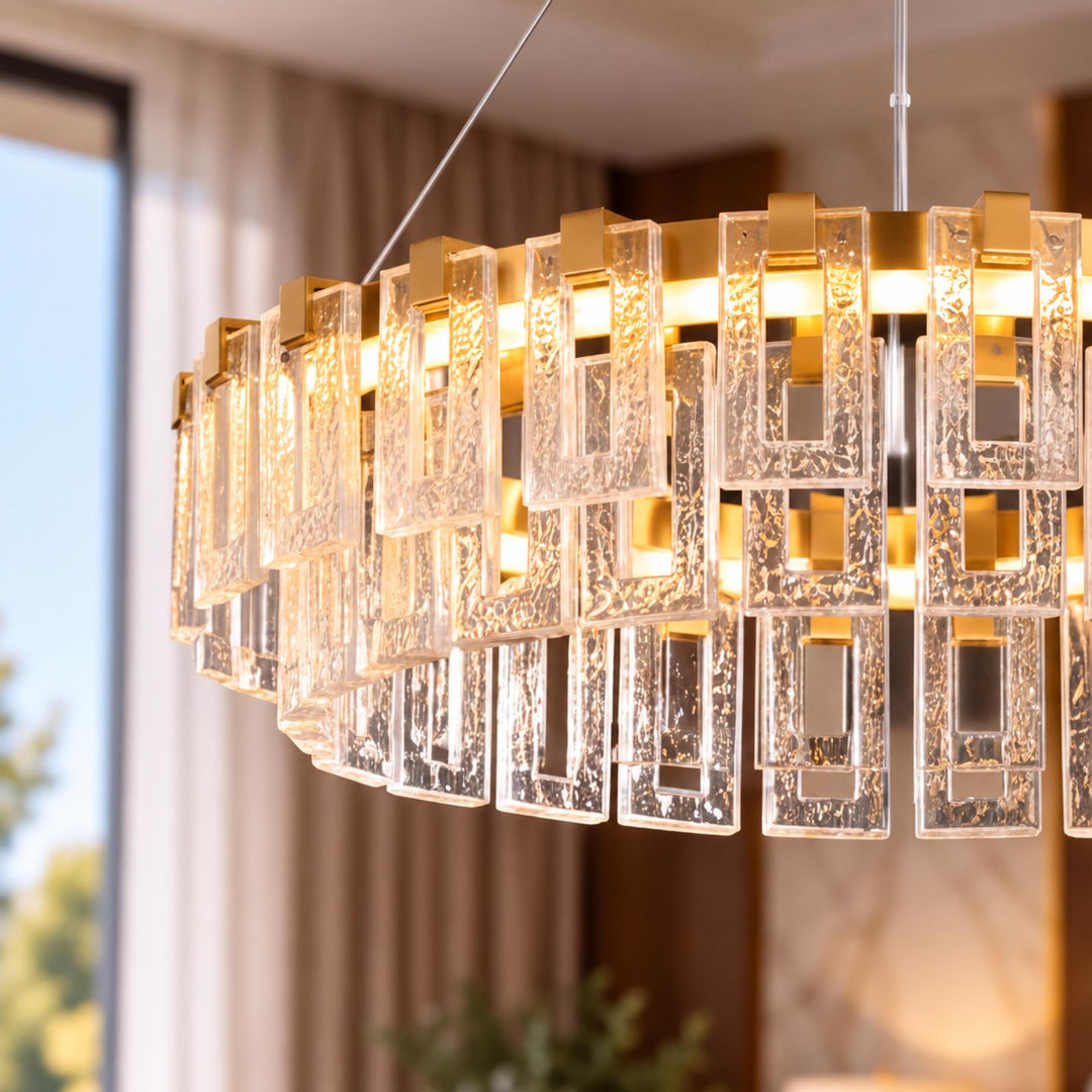 Modern Textured Glass LED Chandelier with Copper & Aluminium Frame