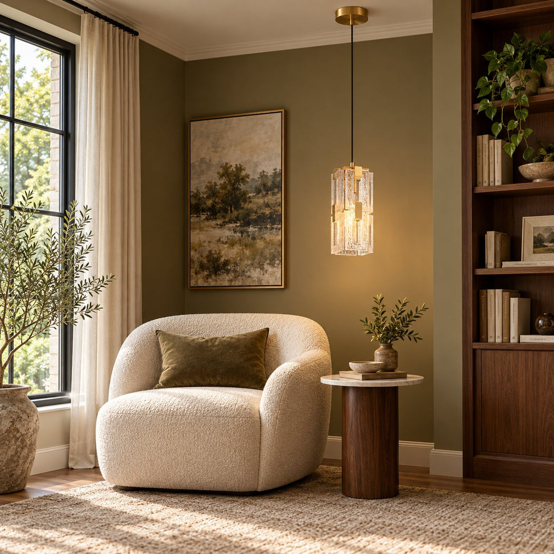 Modern Textured Glass Pendant Light with Copper Frame & E14 Bulb