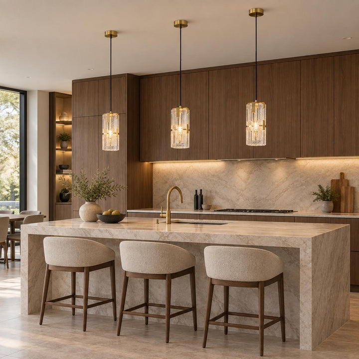 Modern Textured Glass Pendant Light with Copper Frame & E14 Bulb