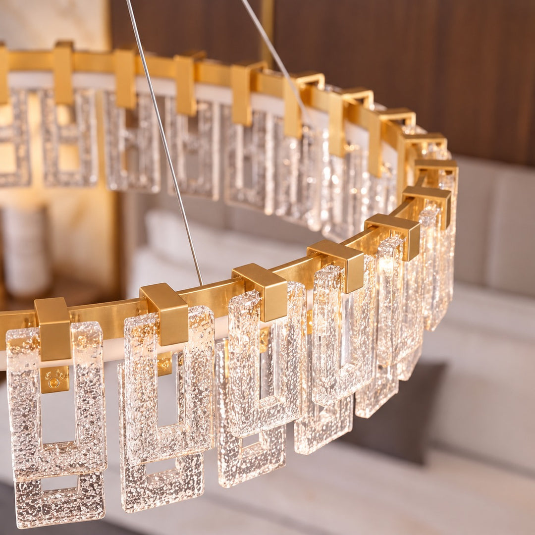 Modern Textured Glass LED Chandelier with Copper & Aluminium Frame