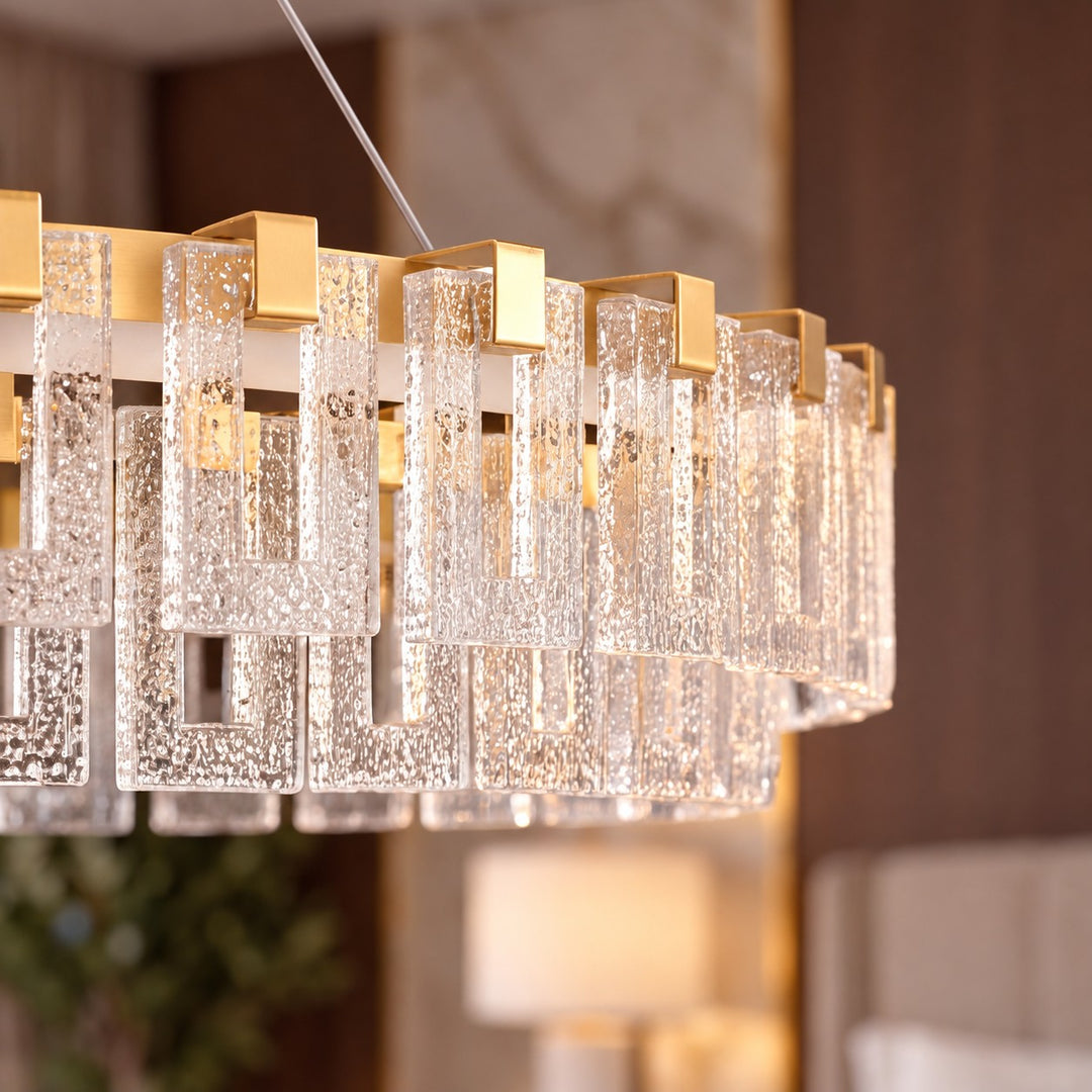 Modern Textured Glass LED Chandelier with Copper & Aluminium Frame