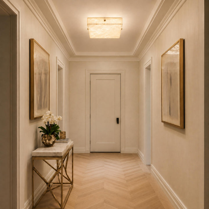 Modern Square Alabaster LED Flush Mount Ceiling Light
