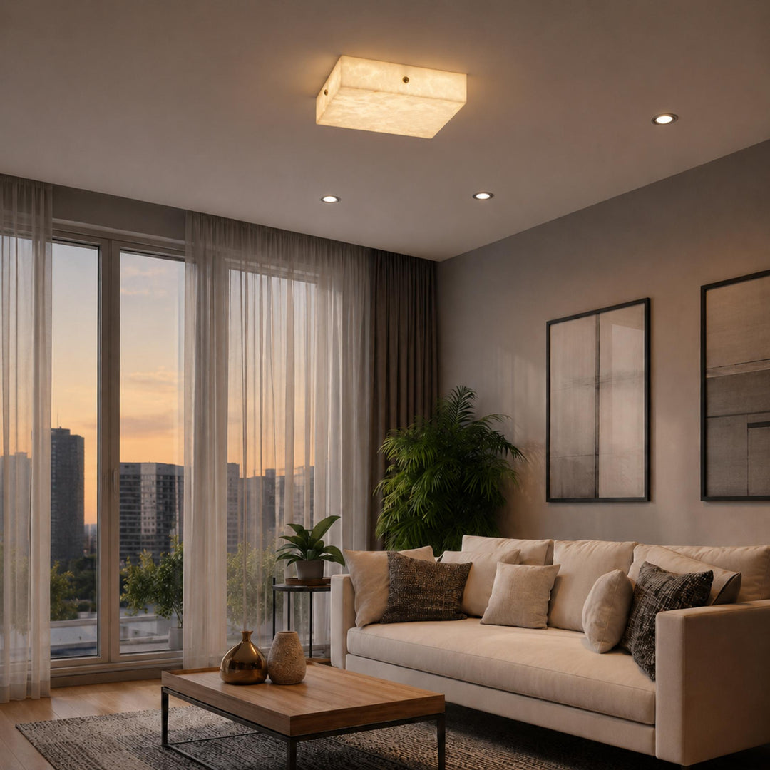 Modern Square Alabaster LED Flush Mount Ceiling Light