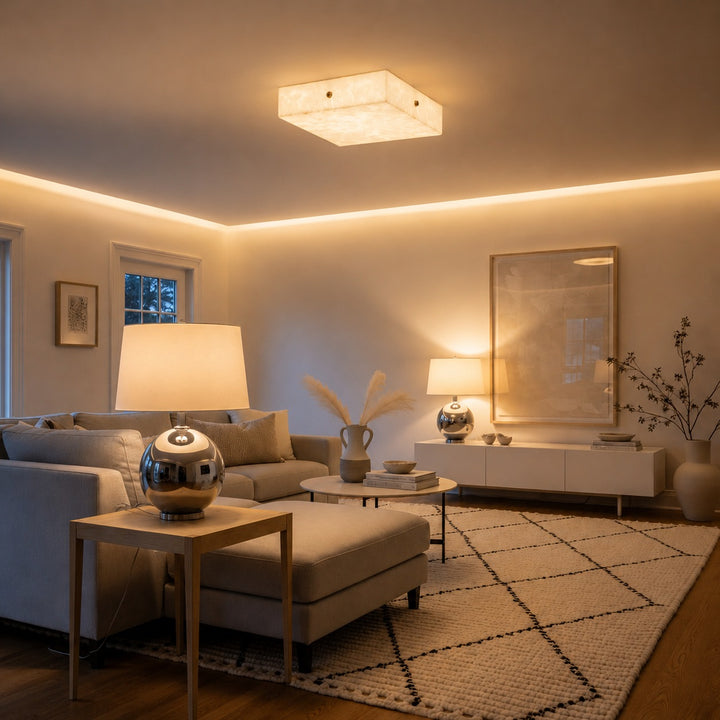Modern Square Alabaster LED Flush Mount Ceiling Light