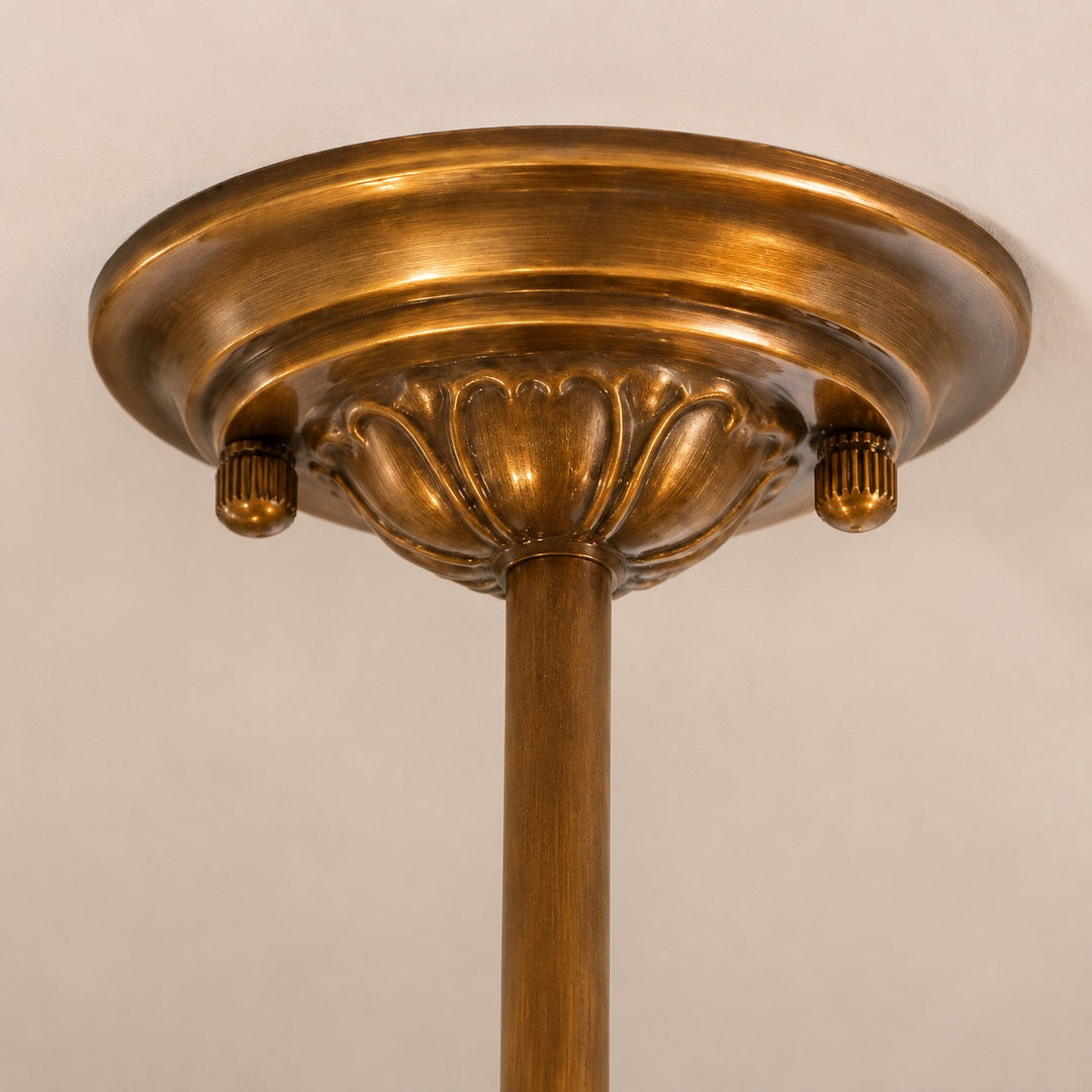 Vintage Brass & Amber Patterned Glass 3-Light Semi-Flush Mount Ceiling Light