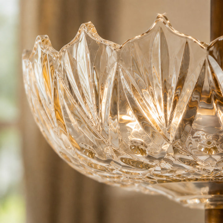 Vintage Brass & Amber Patterned Glass 3-Light Semi-Flush Mount Ceiling Light