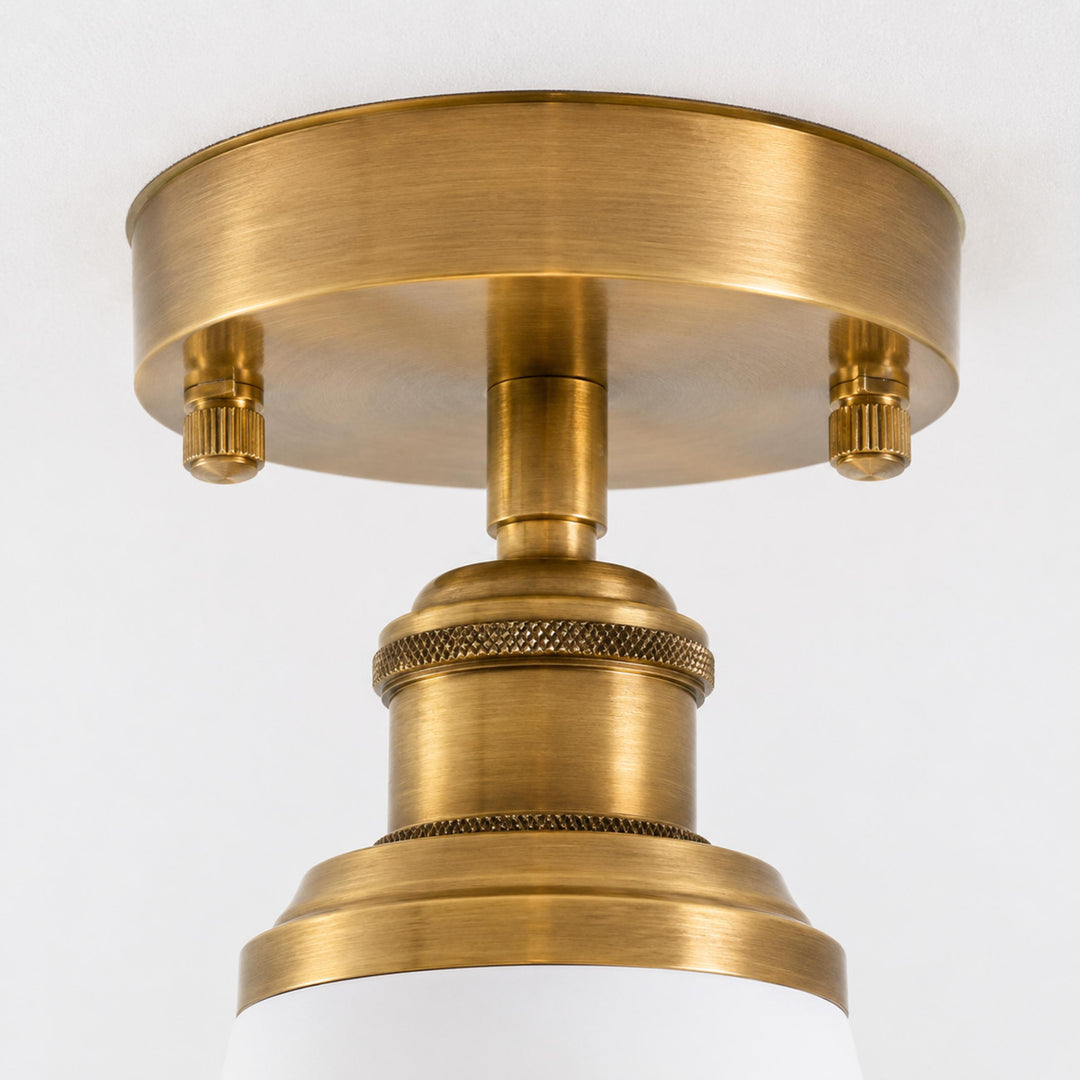 Vintage Brass & White Ceramic Semi-Flush Mount Ceiling Light