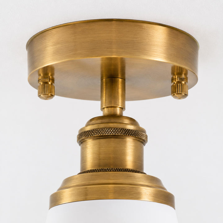 Vintage Brass & White Ceramic Semi-Flush Mount Ceiling Light