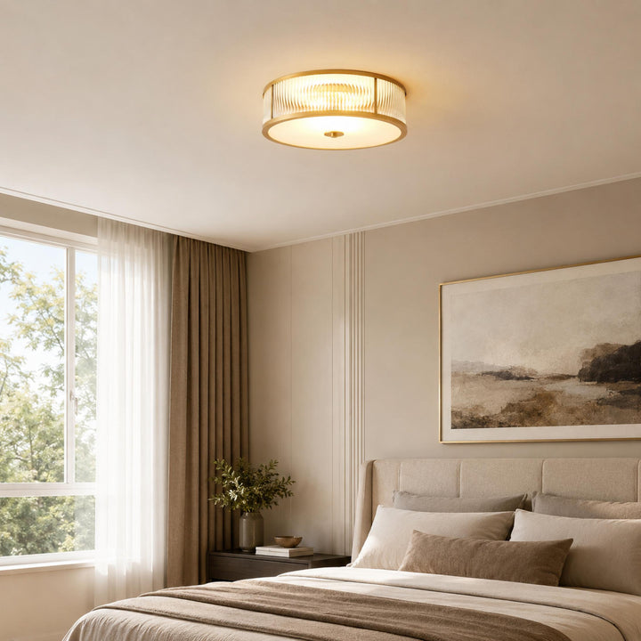 Modern Brass Fluted Glass Flush Mount Ceiling Light