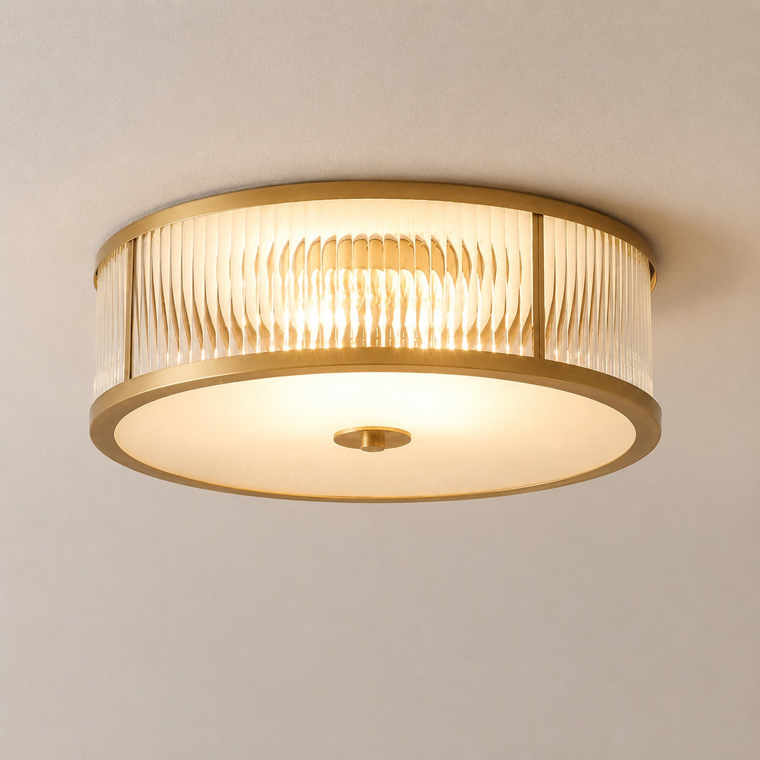 Modern Brass Fluted Glass Flush Mount Ceiling Light