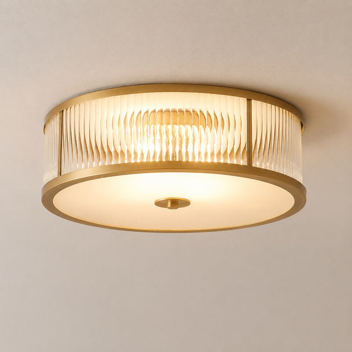 Modern Brass Fluted Glass Flush Mount Ceiling Light
