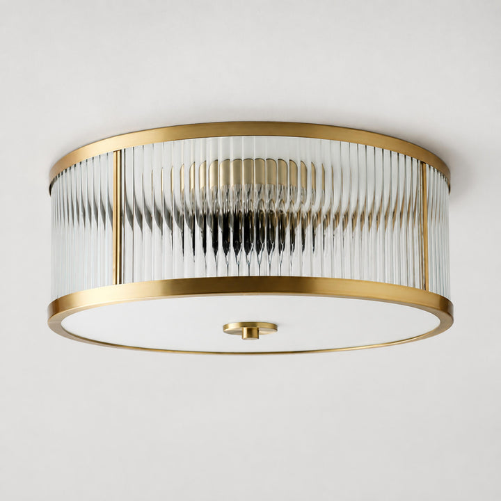 Modern Brass Fluted Glass Flush Mount Ceiling Light