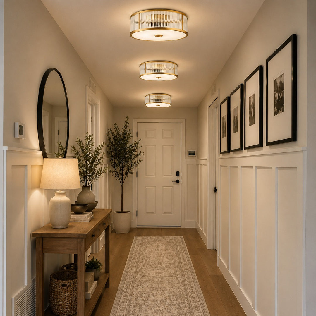 Modern Brass Fluted Glass Flush Mount Ceiling Light