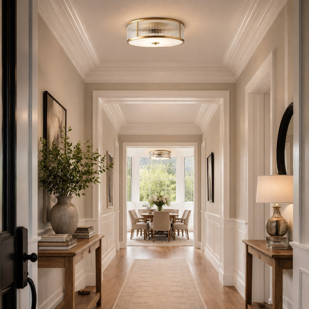 Modern Brass Fluted Glass Flush Mount Ceiling Light