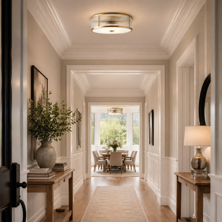 Modern Brass Fluted Glass Flush Mount Ceiling Light
