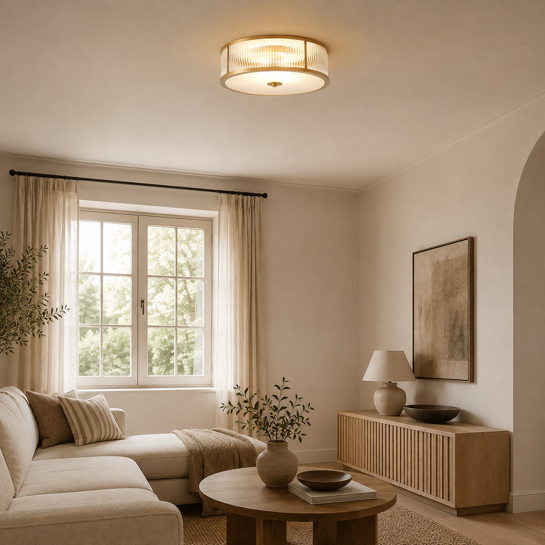 Modern Brass Fluted Glass Flush Mount Ceiling Light