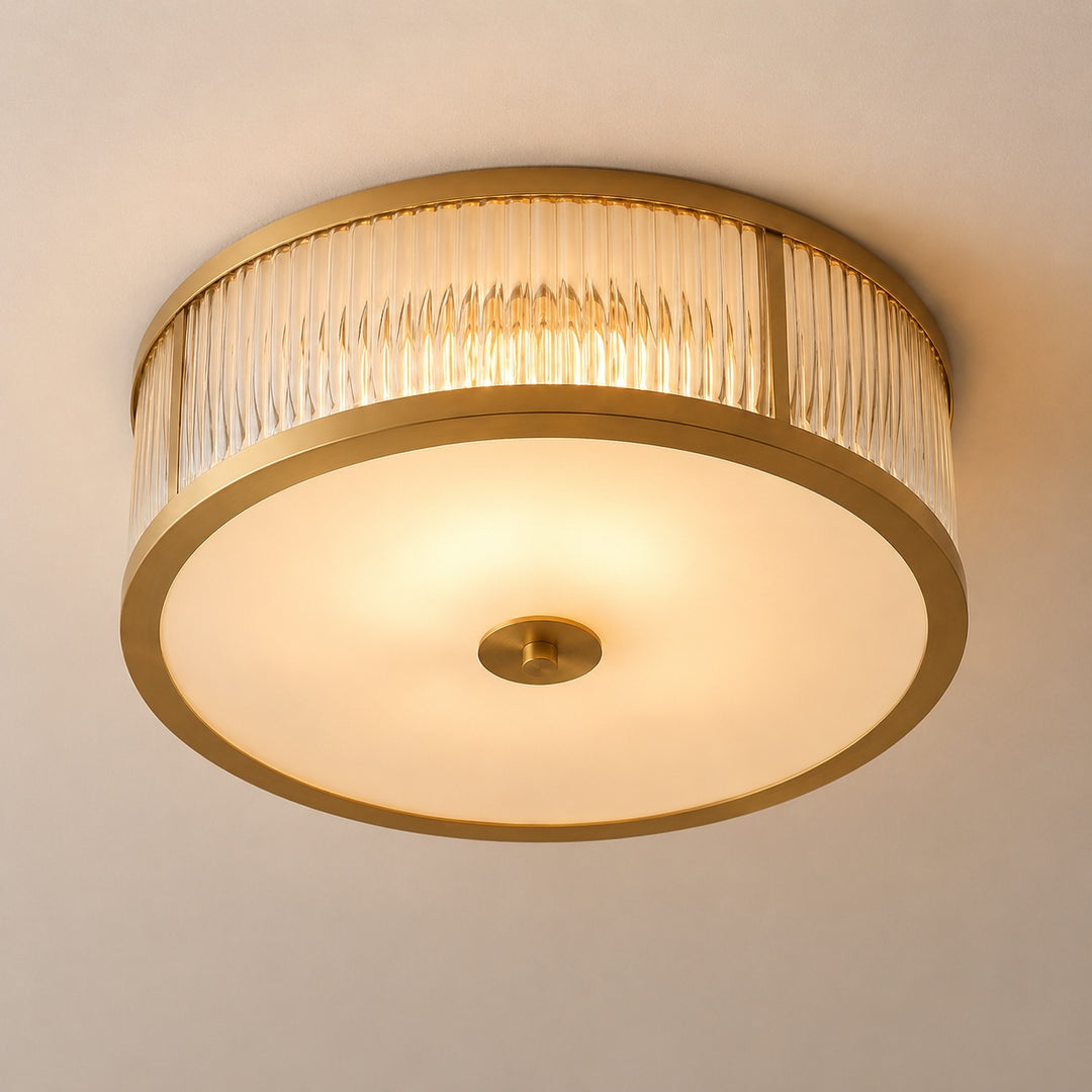 Modern Brass Fluted Glass Flush Mount Ceiling Light