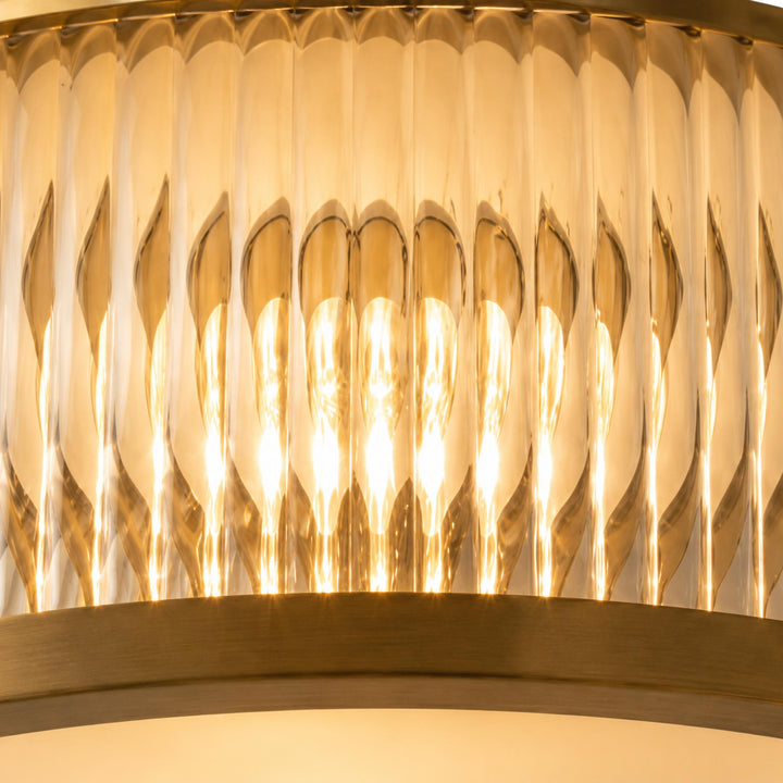 Modern Brass Fluted Glass Flush Mount Ceiling Light