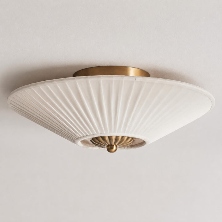 Stefanie Pleated Fabric Flush & Semi-Flush Mount Ceiling Light – Ivory White & Brass