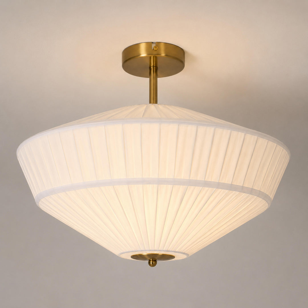 Stefanie Pleated Fabric Flush & Semi-Flush Mount Ceiling Light – Ivory White & Brass