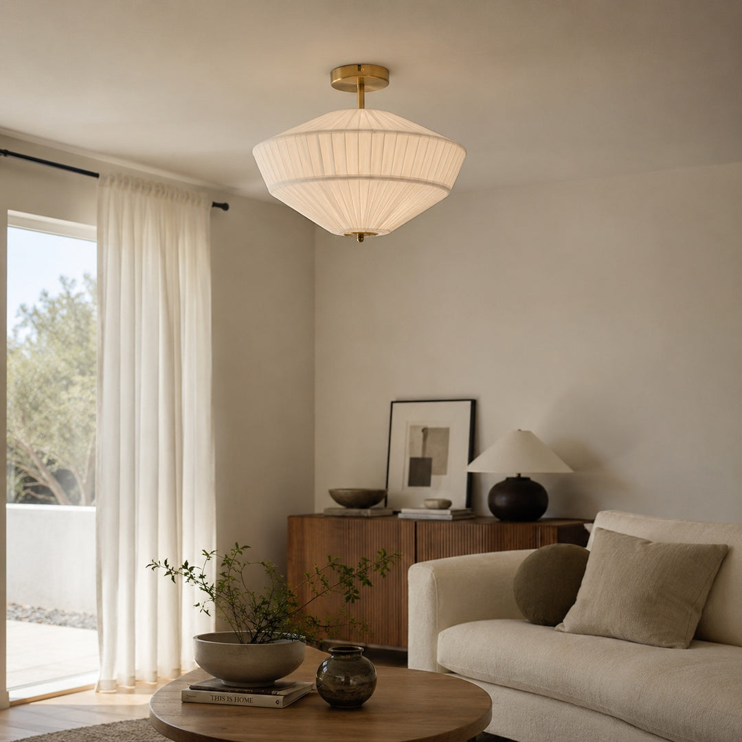 Stefanie Pleated Fabric Flush & Semi-Flush Mount Ceiling Light – Ivory White & Brass