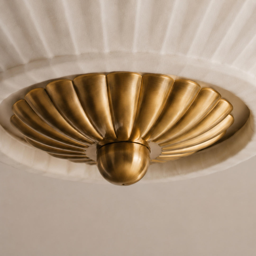 Stefanie Pleated Fabric Flush & Semi-Flush Mount Ceiling Light – Ivory White & Brass