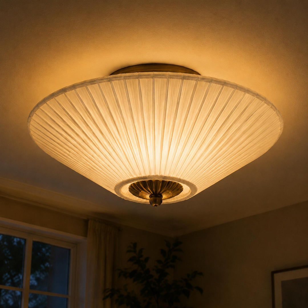 Stefanie Pleated Fabric Flush & Semi-Flush Mount Ceiling Light – Ivory White & Brass