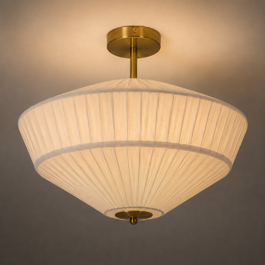 Stefanie Pleated Fabric Flush & Semi-Flush Mount Ceiling Light – Ivory White & Brass
