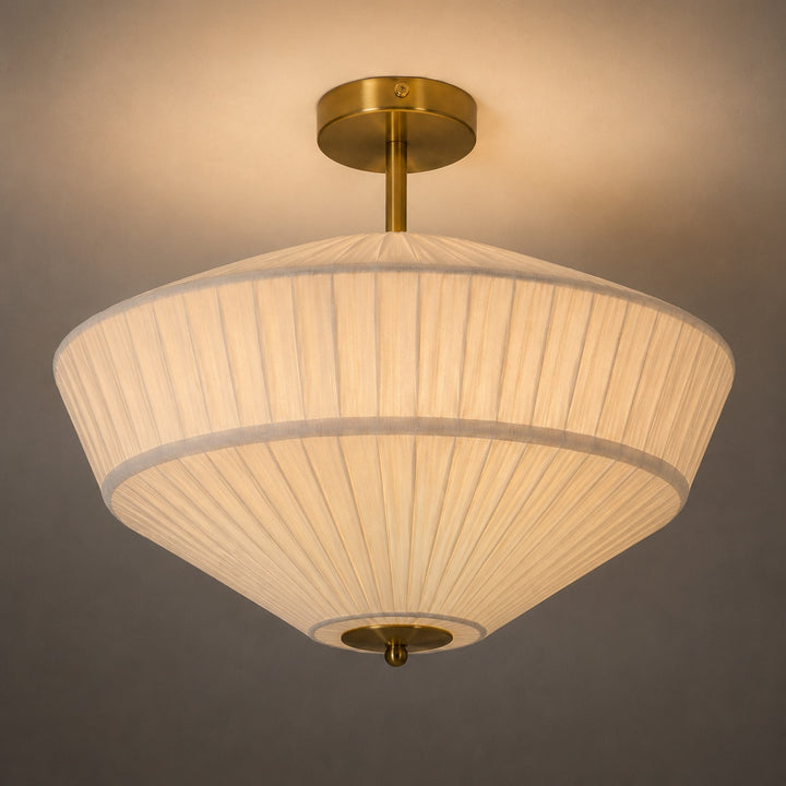 Stefanie Pleated Fabric Flush & Semi-Flush Mount Ceiling Light – Ivory White & Brass