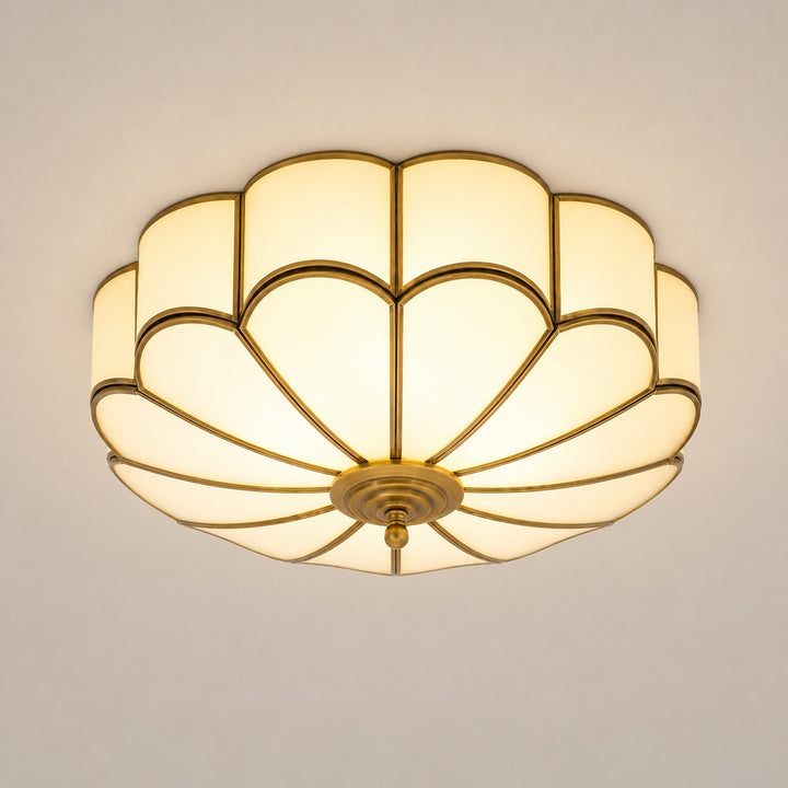 Flower-Shaped Opal Glass & Brass Semi-Flush Mount Ceiling Light