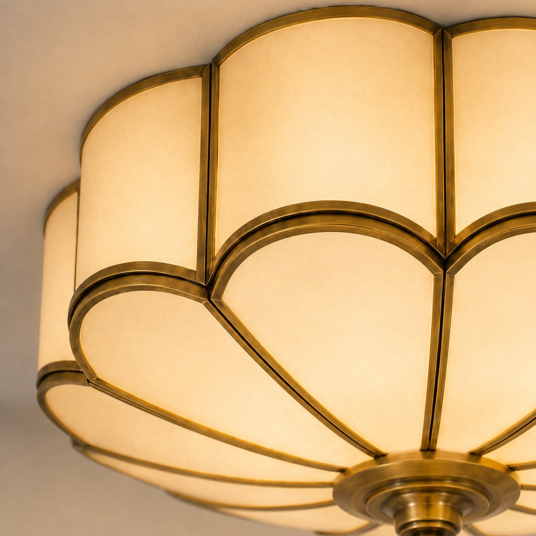 Flower-Shaped Opal Glass & Brass Semi-Flush Mount Ceiling Light