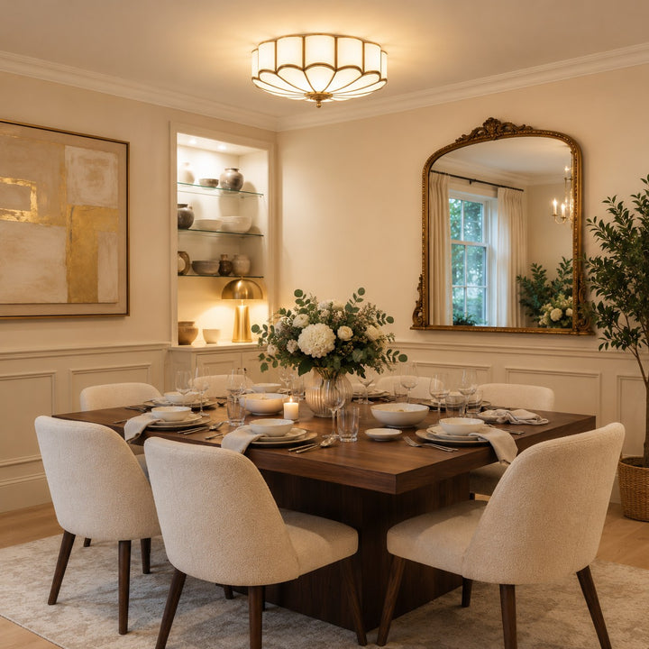 Flower-Shaped Opal Glass & Brass Semi-Flush Mount Ceiling Light