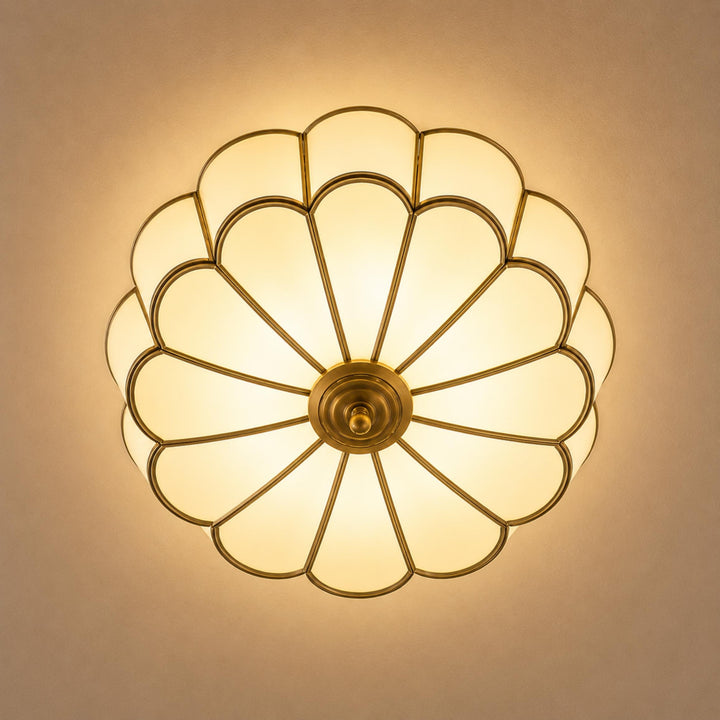 Flower-Shaped Opal Glass & Brass Semi-Flush Mount Ceiling Light