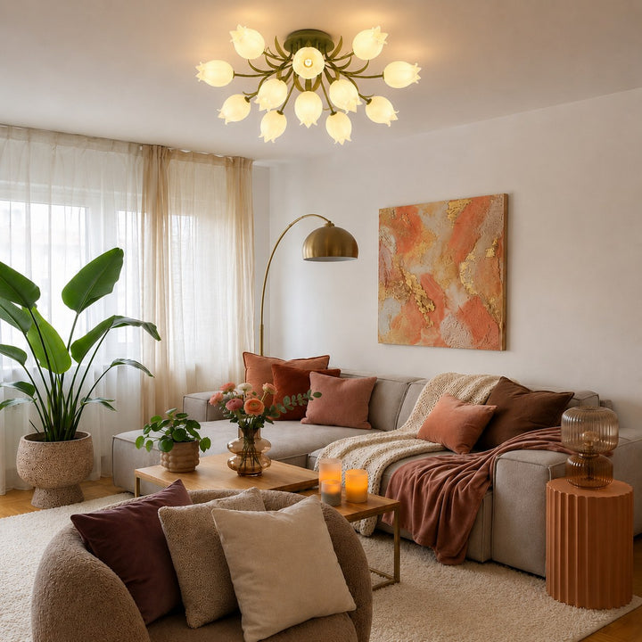 Lily Flower Ceiling Light – Floral Semi-Flush Mount Chandelier