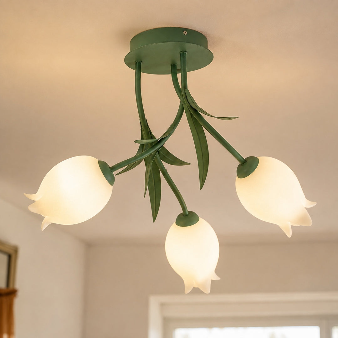 Lily Flower Ceiling Light – Floral Semi-Flush Mount Chandelier