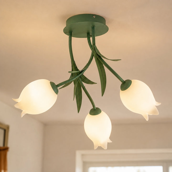 Lily Flower Ceiling Light – Floral Semi-Flush Mount Chandelier