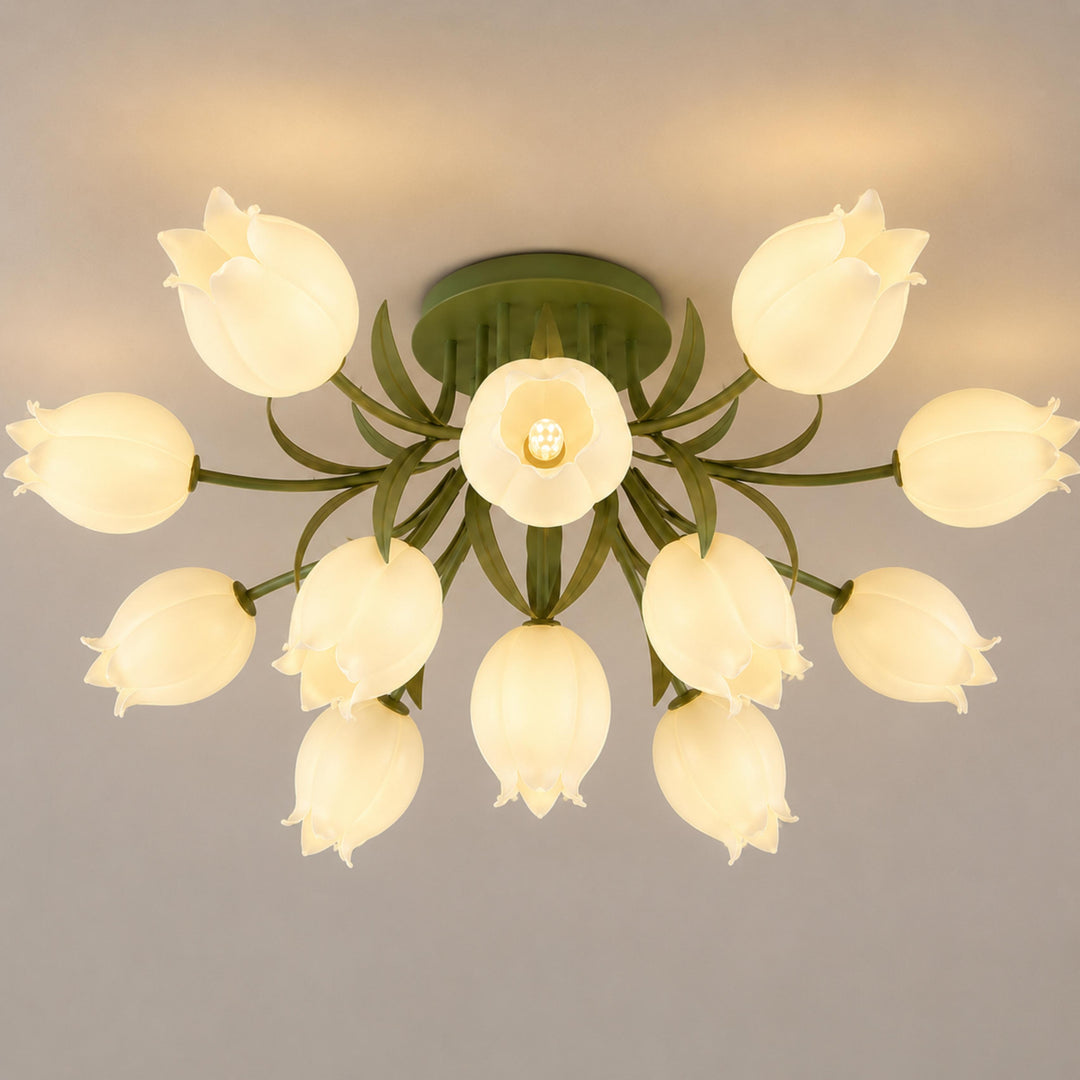 Lily Flower Ceiling Light – Floral Semi-Flush Mount Chandelier
