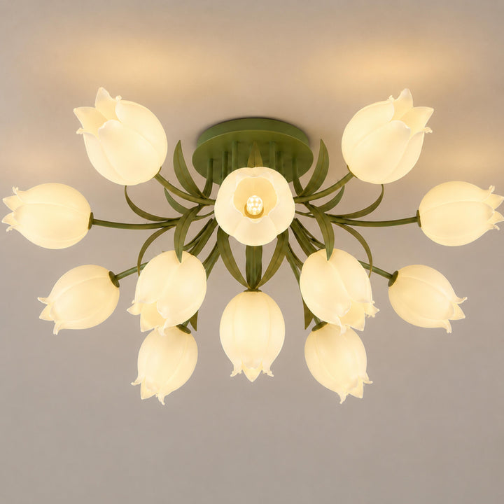 Lily Flower Ceiling Light – Floral Semi-Flush Mount Chandelier