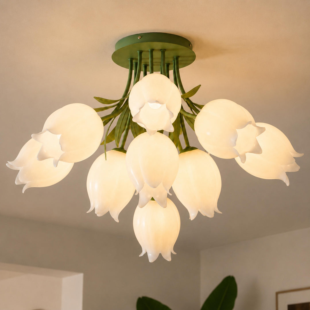 Lily Flower Ceiling Light – Floral Semi-Flush Mount Chandelier