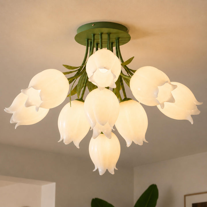 Lily Flower Ceiling Light – Floral Semi-Flush Mount Chandelier