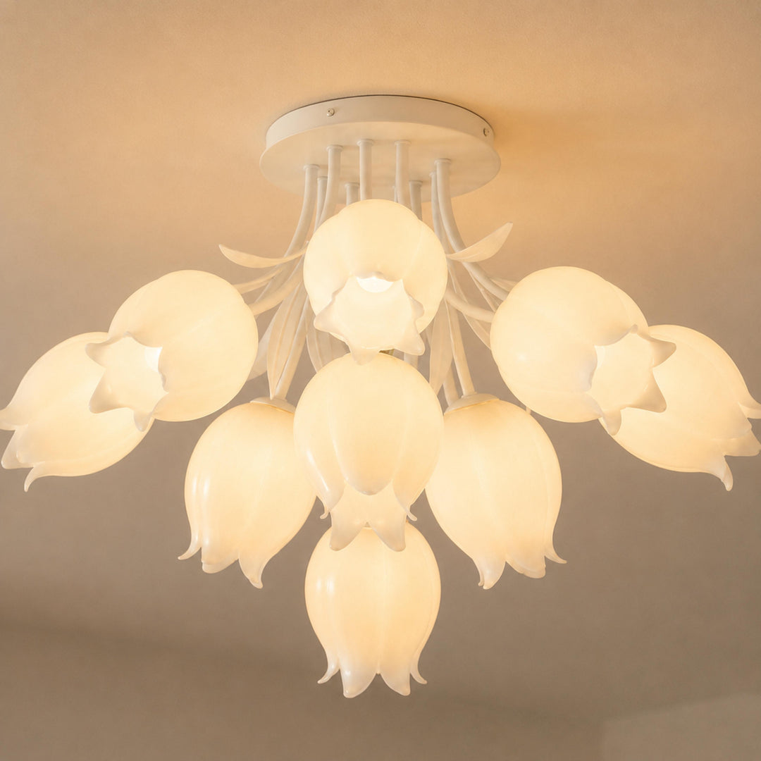 Lily Flower Ceiling Light – Floral Semi-Flush Mount Chandelier