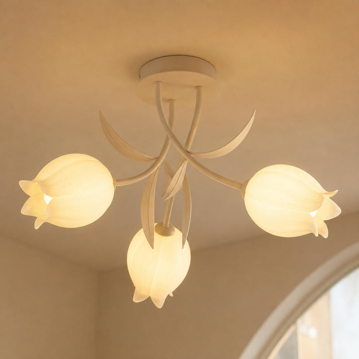 Lily Flower Ceiling Light – Floral Semi-Flush Mount Chandelier