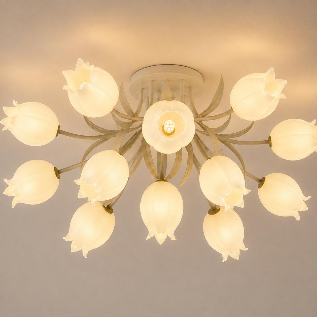 Lily Flower Ceiling Light – Floral Semi-Flush Mount Chandelier