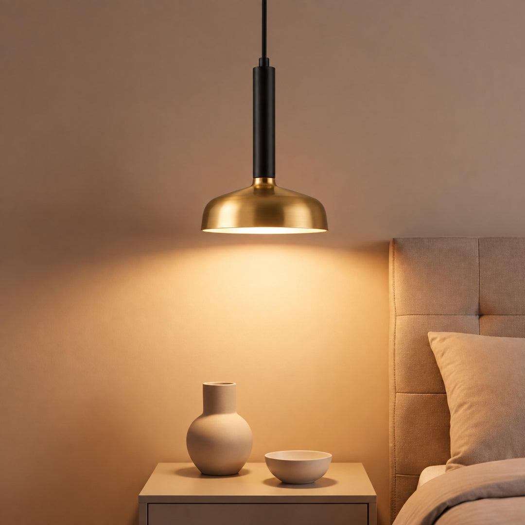 Modern Brass Pendant Light with Black Stem – Single Head Ceiling Light