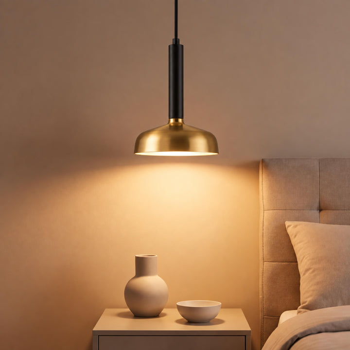 Modern Brass Pendant Light with Black Stem – Single Head Ceiling Light
