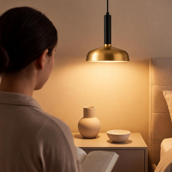 Modern Brass Pendant Light with Black Stem – Single Head Ceiling Light